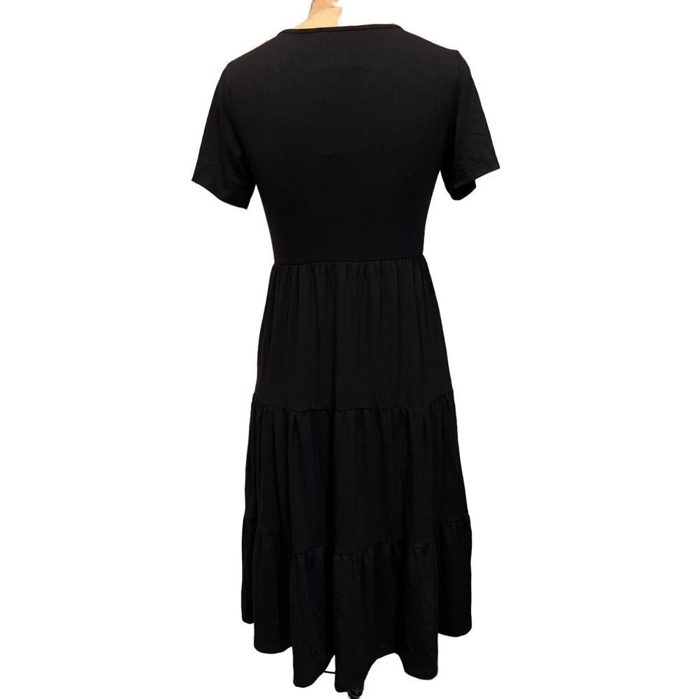 Women's Casual Cotton Blend V-Neck Short Sleeve Tiered Midi Dress NWT Size S - Picture 2 of 9
